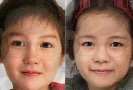 オンラインコミュニティにアップされた二人の子供の仮想写真